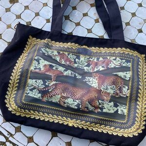 Thursday Friday Black Tote with Gold and Brown Leopard Print